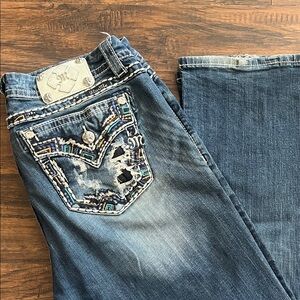 Miss Me Blue Boot Cut Jeans with Embroidered Pocket